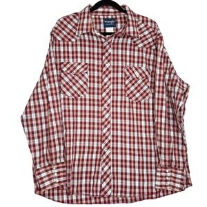 Wrangler Western Shirt XXL Mens Plaid‎ Long Sleeve Pearl Snap Cowboy Rodeo